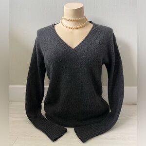 100% Cashmere 360 Cashmere Classic V-Neck Women's Charcoal Grey Sweater Oversize